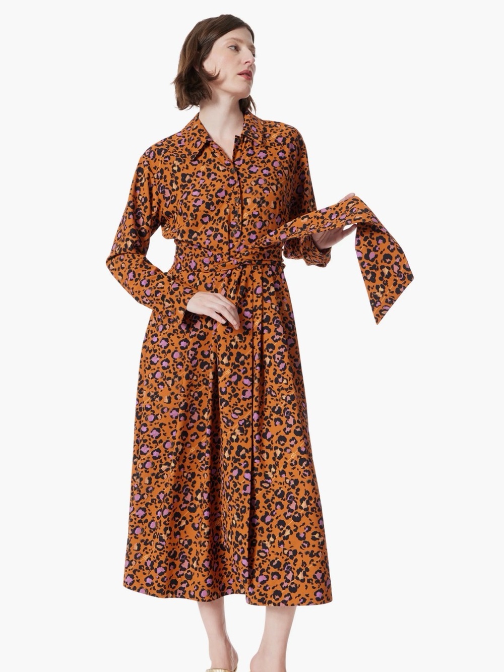 DO by Dee Ocleppo Print Tie Waist Long Sleeve Maxi Shirtdress in Sugar Almond